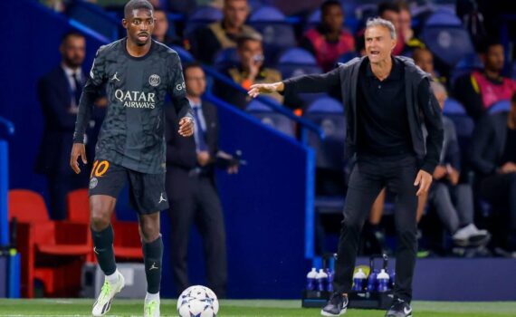 PARIS, FRANCE - SEPTEMBER 19: Ousmane Dembele (Paris Saint-Germain) and Trainer Luis Enrique (Paris Saint-Germain)