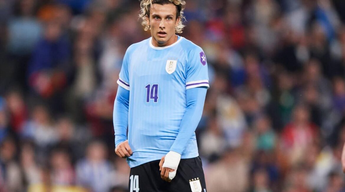 Bilbao, Spain. 23 March, 2024. Agustin Canobbio of Uruguay looks on during the Friendly Match Pais Vasco v Uruguay at Estadio de San Mames on March 23, 2024 in Bilbao, Spain. Credit: Cesar Ortiz Gonzalez/Alamy Live News