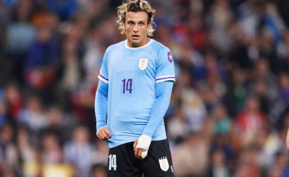 Bilbao, Spain. 23 March, 2024. Agustin Canobbio of Uruguay looks on during the Friendly Match Pais Vasco v Uruguay at Estadio de San Mames on March 23, 2024 in Bilbao, Spain. Credit: Cesar Ortiz Gonzalez/Alamy Live News