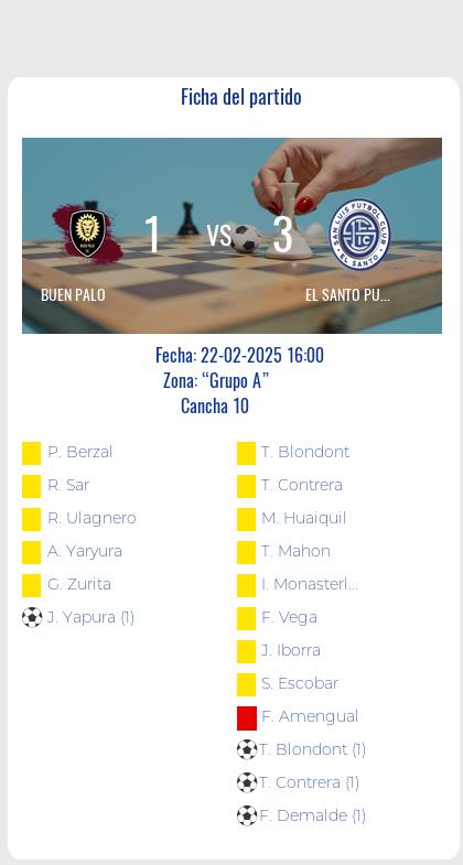 Fecha 3 - El Santo Puntano le ganó a Buen Palo por 3 a 1