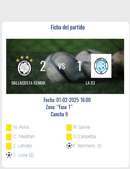 Fecha 1 - Dallacosta Senior logró un gran triunfo ante a La 83 por 2 a 1.