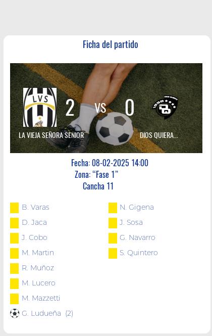 Fecha 2 - Con doblete de Gonza Ludueña La Vieja Señora Senior Le ganó a Dios Quiera Senior por 2 a 0.